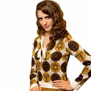 GELTFIEND Chanukah Hanukkah gelt digger sweater Women’s Large menorah gold